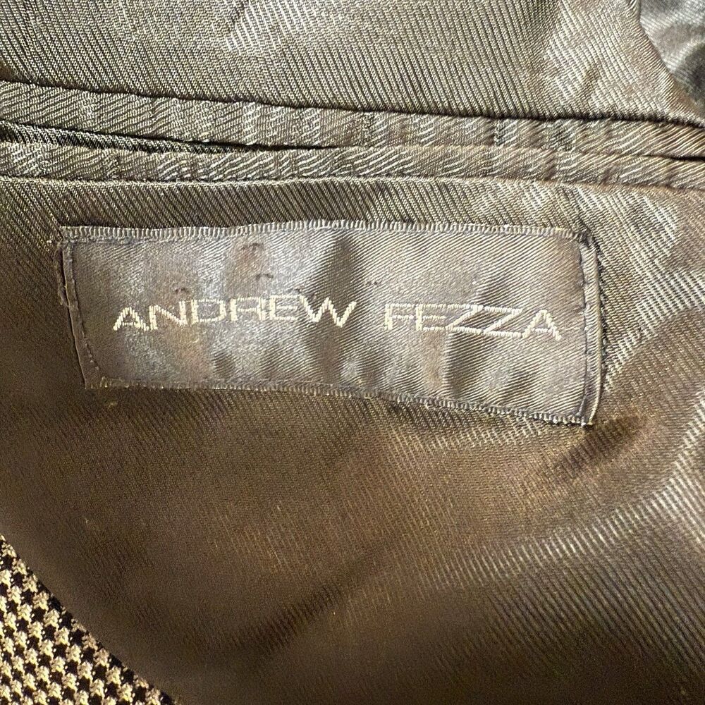 Andrew Fezza 48R Sport Coat Blazer Silk Worsted Wool Gray Houndstooth Jacket - Picture 16 of 16